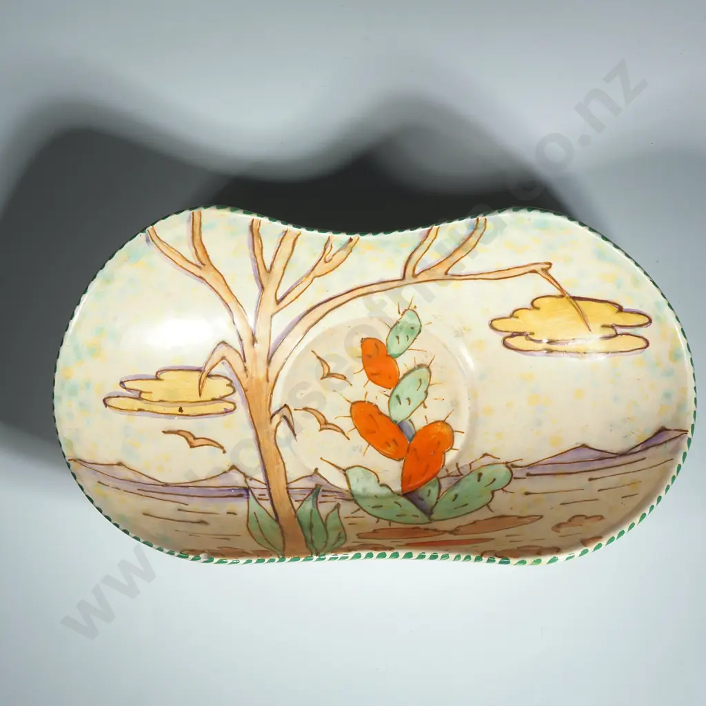 Beswick Bowl in the Manner of Charlotte Rhead & Hand Painted w Cacti & Trees Marked '291' Image 1++