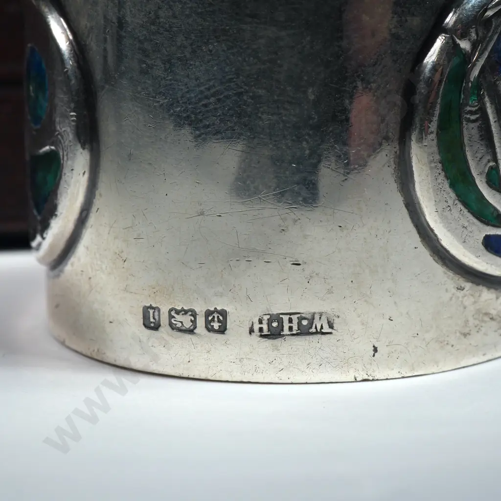 Archibald Knox for Liberty & Co Silver & Enamel Napkin Ring, WHH, Birmingham, 1908 Image 1++