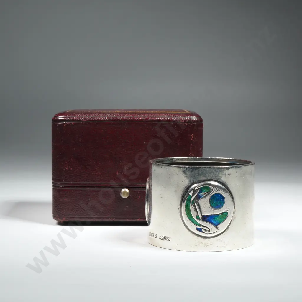 Archibald Knox for Liberty & Co Silver & Enamel Napkin Ring, WHH, Birmingham, 1908 Image 1++