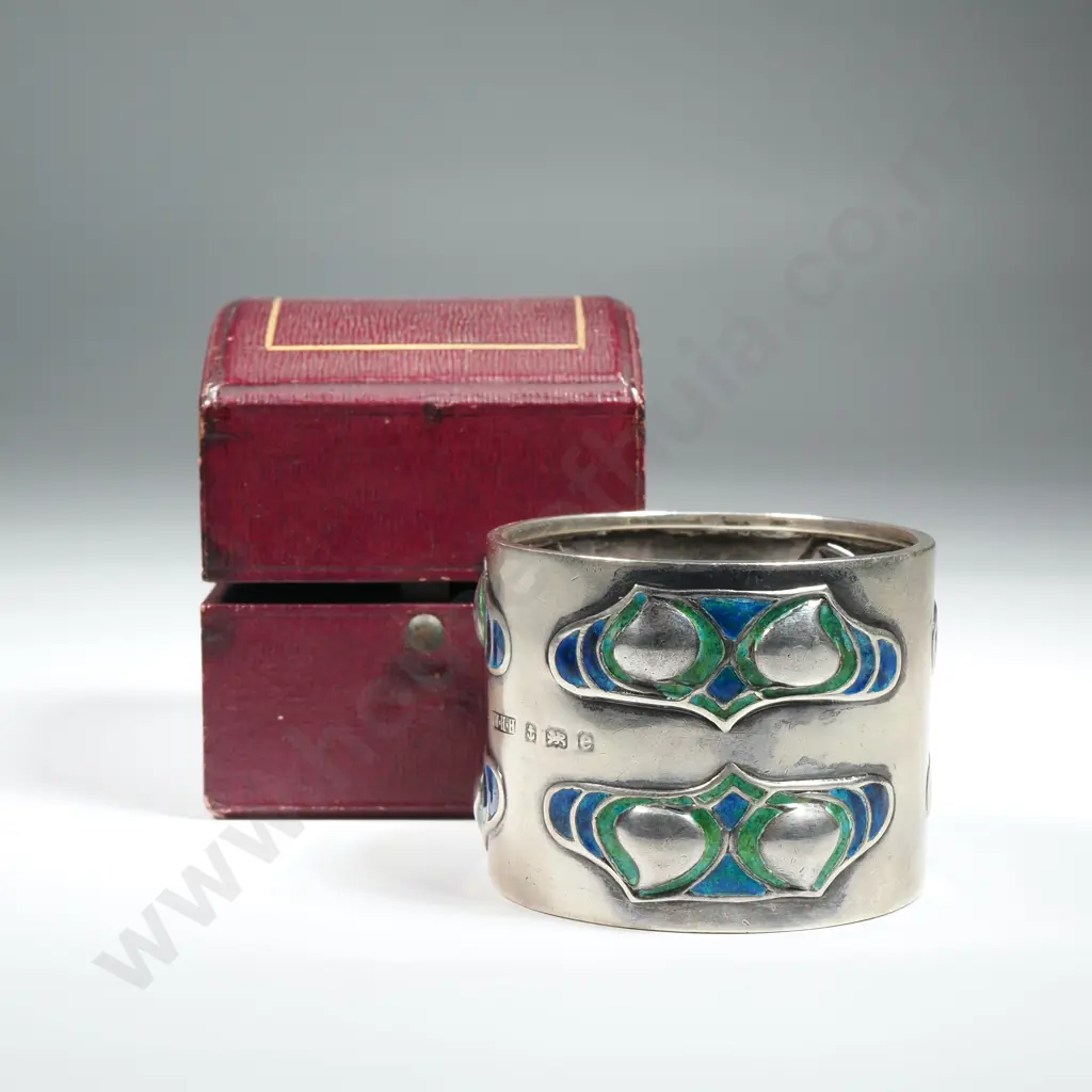 Archibald Knox for Liberty & Co Silver & Enamel Napkin Ring, WHH, Birmingham, 1904 Image 1++