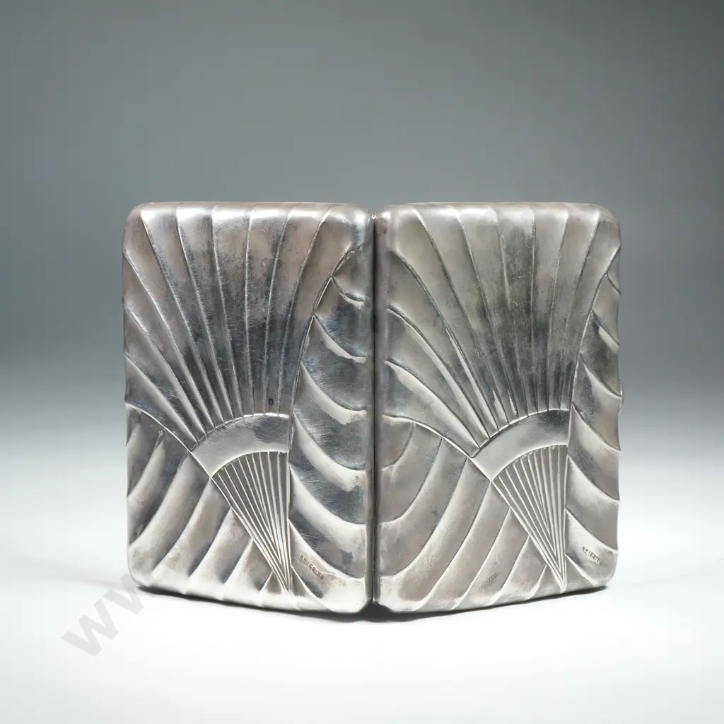 Antique Silver Plate Visiting Card Case with Fan Shaped Decoration.  Image 1++