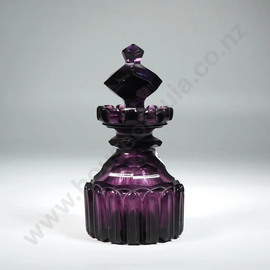 Cut Glass Purple Perfume Bottle with Stopper  Image 1++