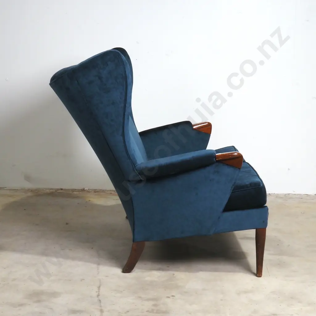 Parker Knoll Mid Century Two Seater Sofa In Blue Velvet Image 1++