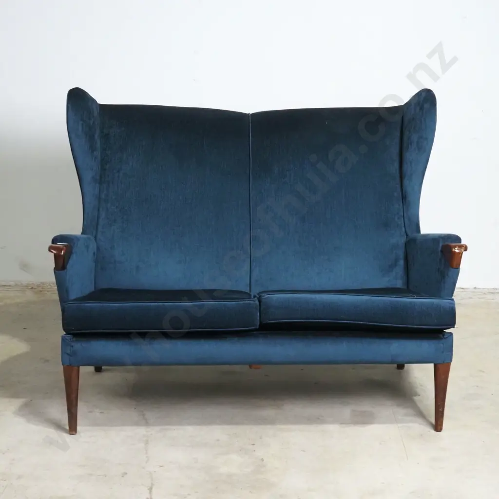 Parker Knoll Mid Century Two Seater Sofa In Blue Velvet Image 1++