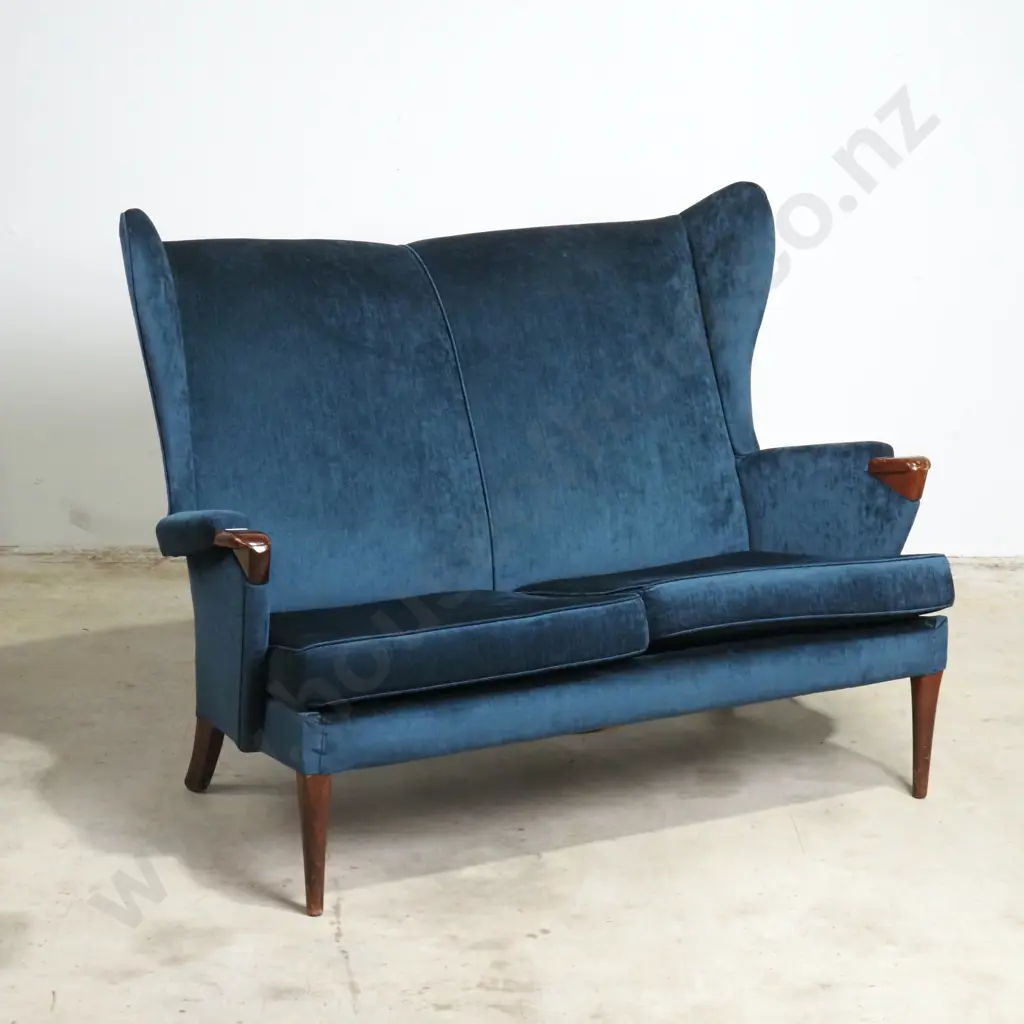 Parker Knoll Mid Century Two Seater Sofa In Blue Velvet Image 1++