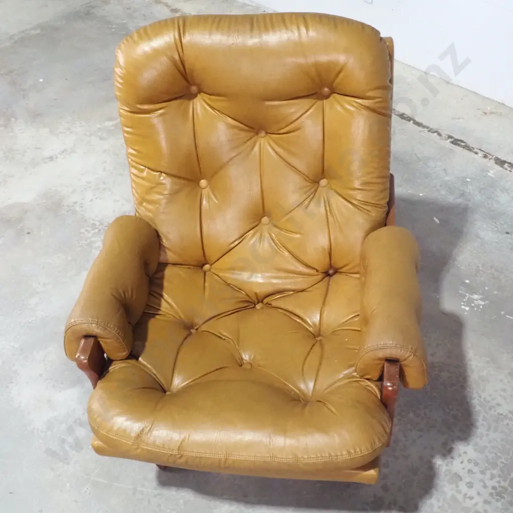 Mid Century Modern Buttoned Swivel  Armchair In Mustard Image 1++