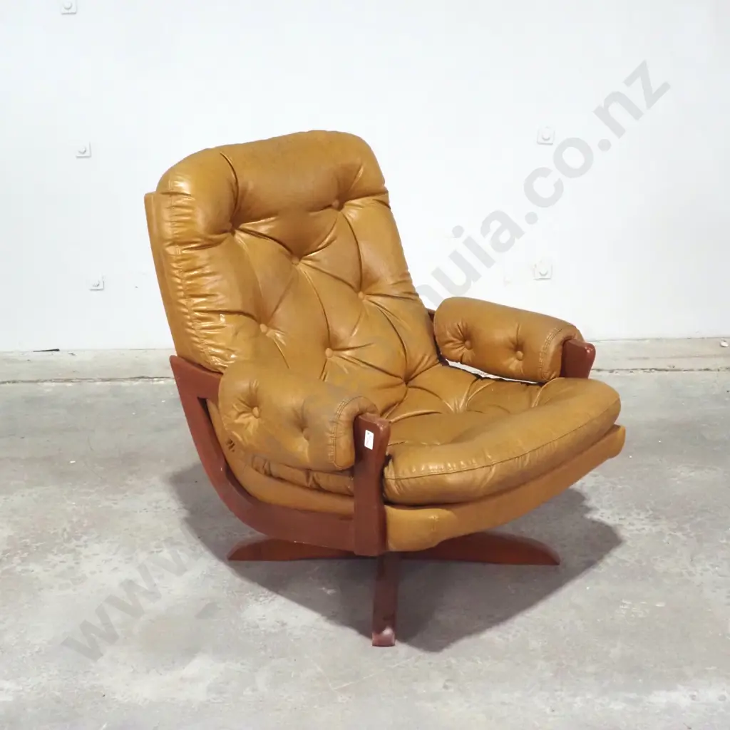 Mid Century Modern Buttoned Swivel  Armchair In Mustard Image 1++