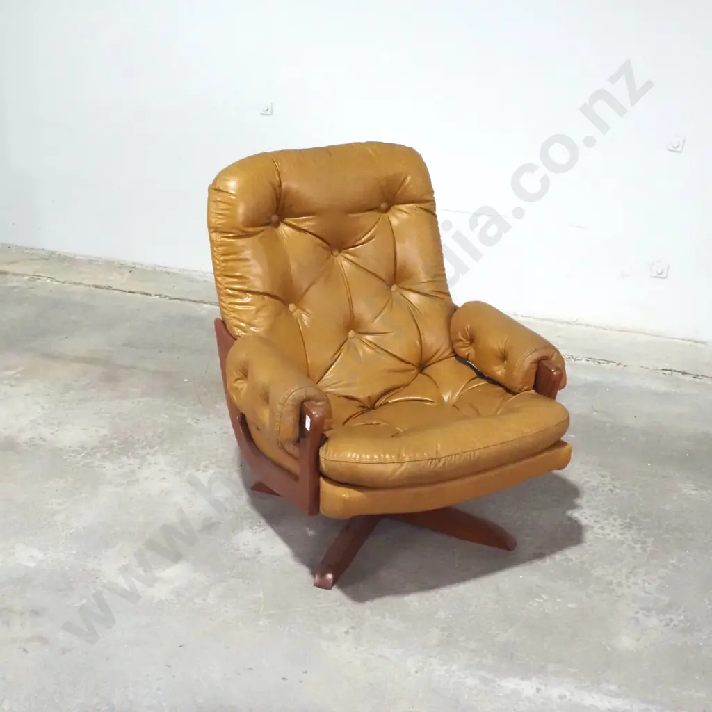 Mid Century Modern Buttoned Swivel  Armchair In Mustard Image 1++