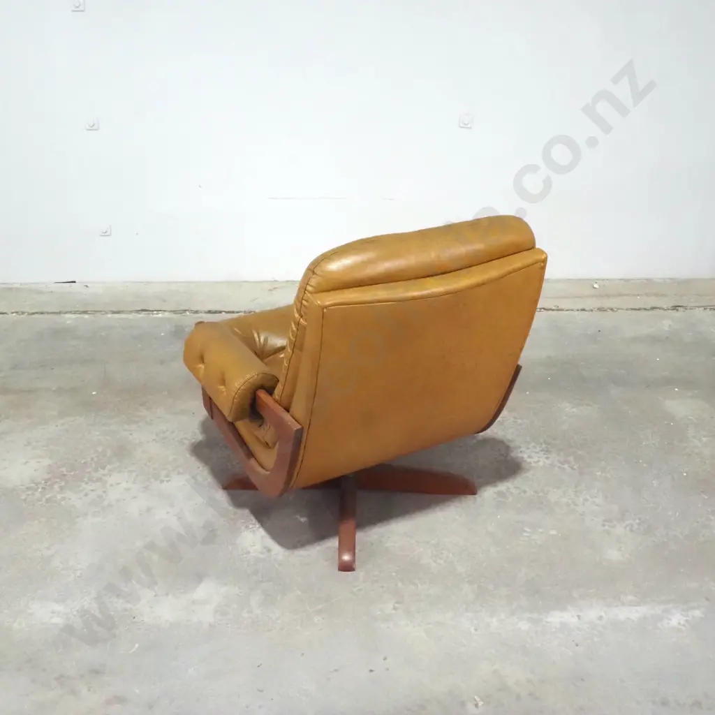 Mid Century Modern Buttoned Swivel  Armchair In Mustard Image 1++