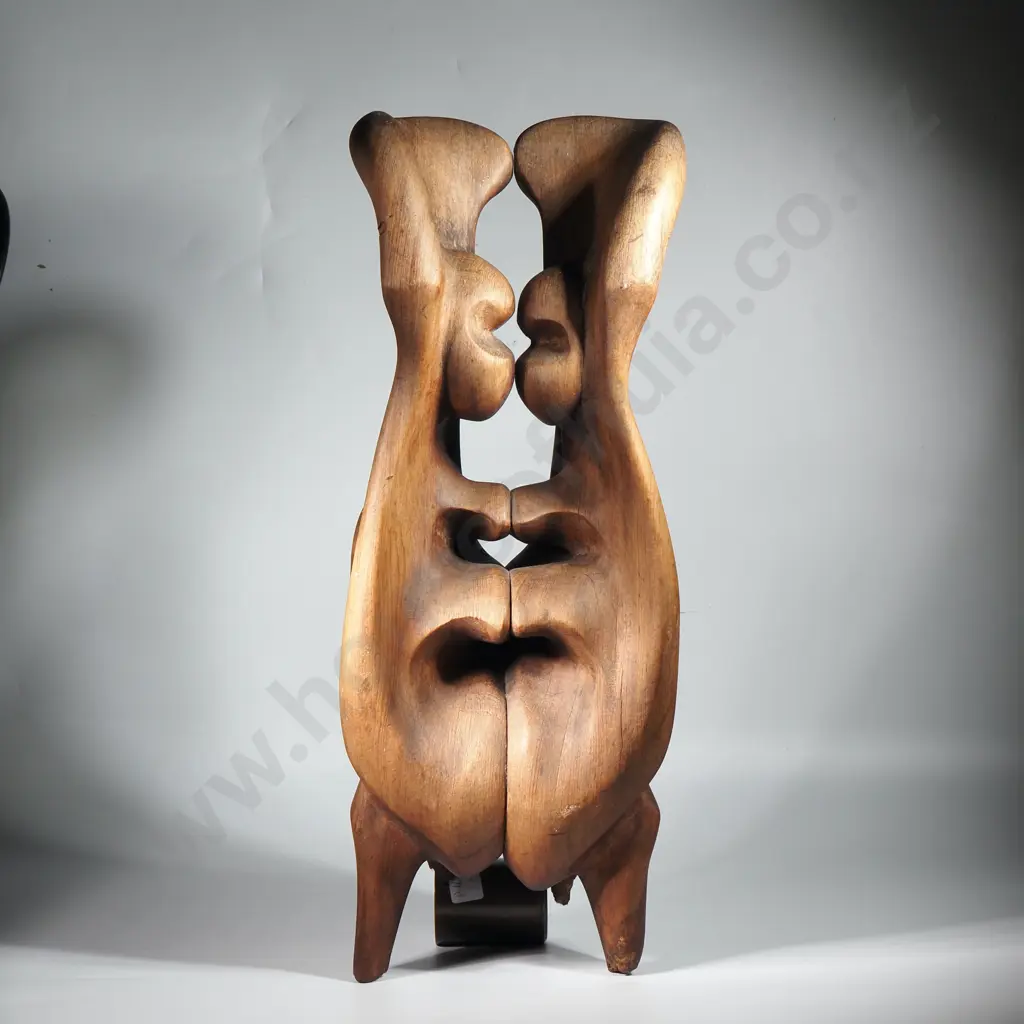 Large Wooden Sculpture - Embracing Torsos. Image 1++