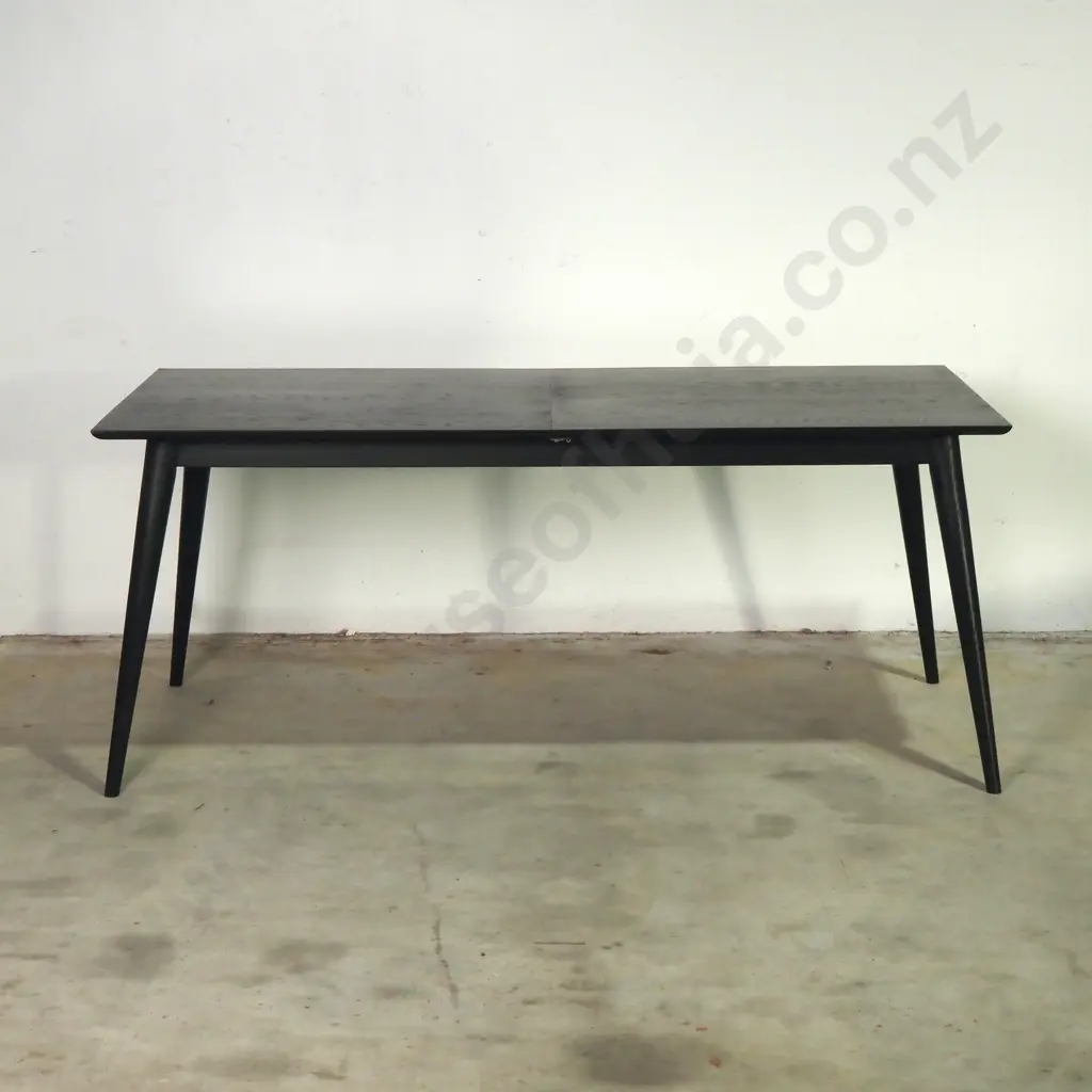 Rectangular Black Dining Table on Four Tapered Legs  Image 1++
