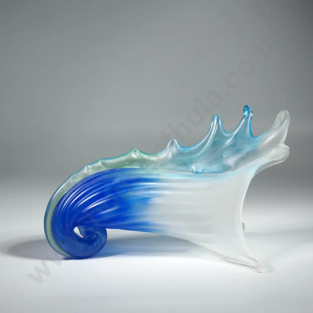 Decorative Blue & White Cased Art Glass Vase Shaped as a Cornucopia Image 1++