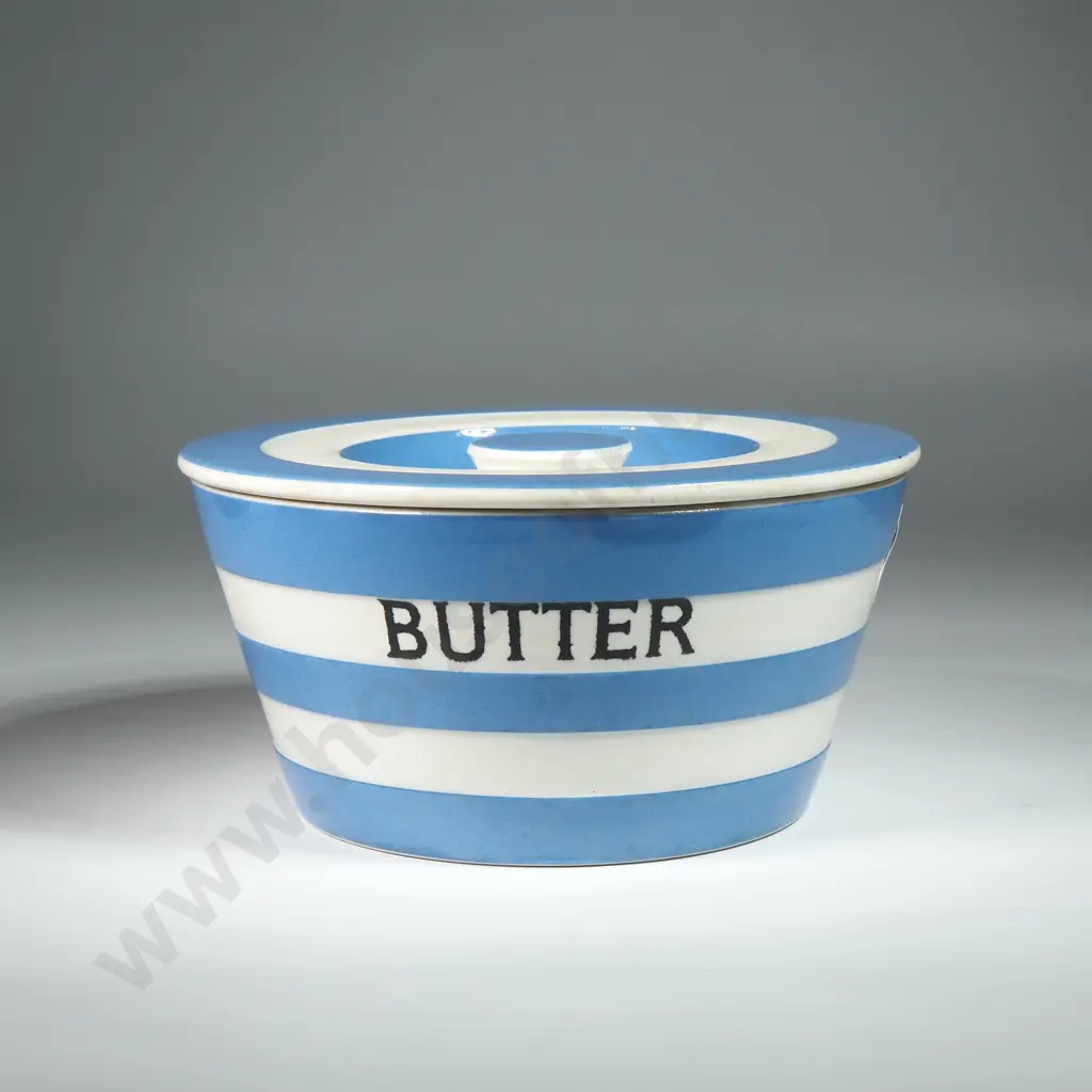 T.G Green Cornishware Early Butter Dish & Lid. Marked 'Butter' Image 1++