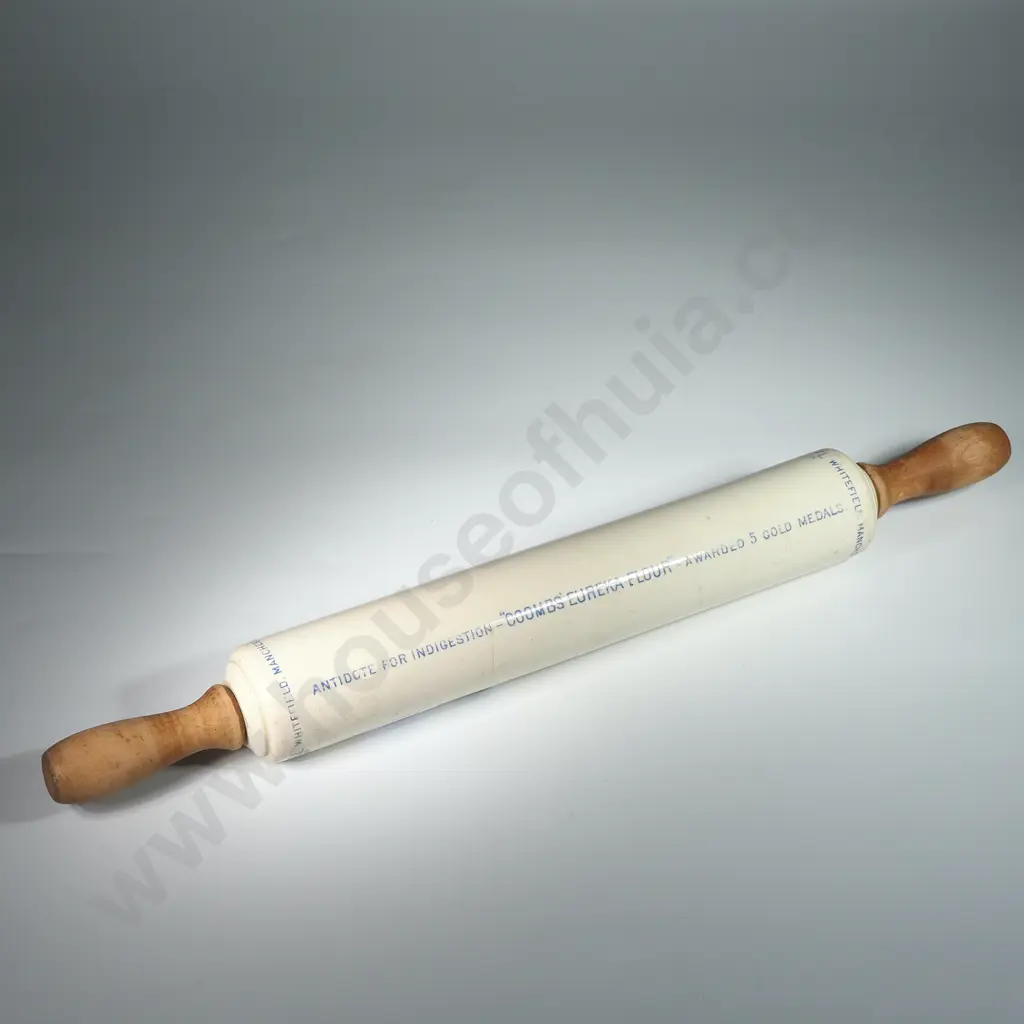 Vintage China Advertising Rolling Pin -' Antidote for Indigestion -Coombes Eureka Flower - Awarded Five Gold Medals Image 1++