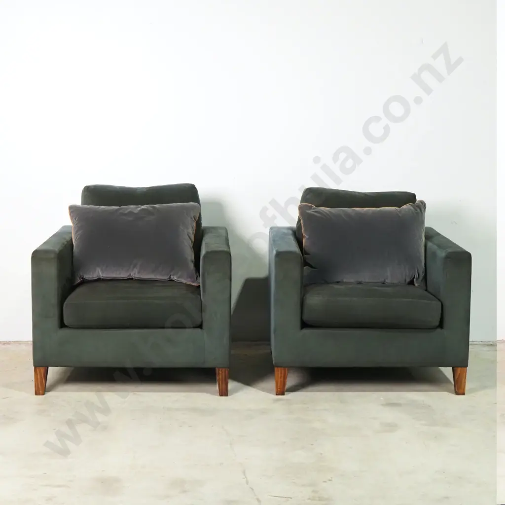 Pair Of Modern Square Form  Armchairs Upholstered In Velvet  Image 1++