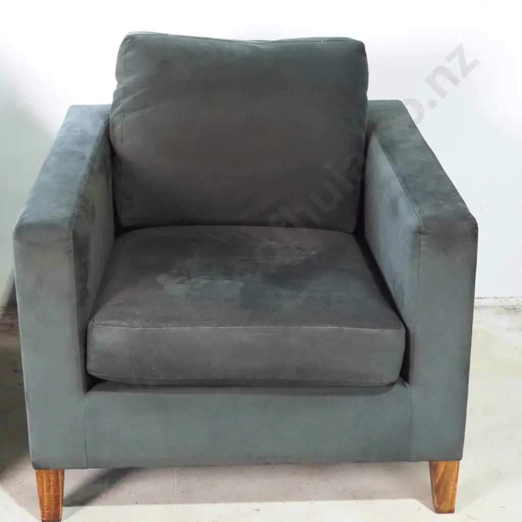 Pair Of Modern Square Form  Armchairs Upholstered In Velvet  Image 1++