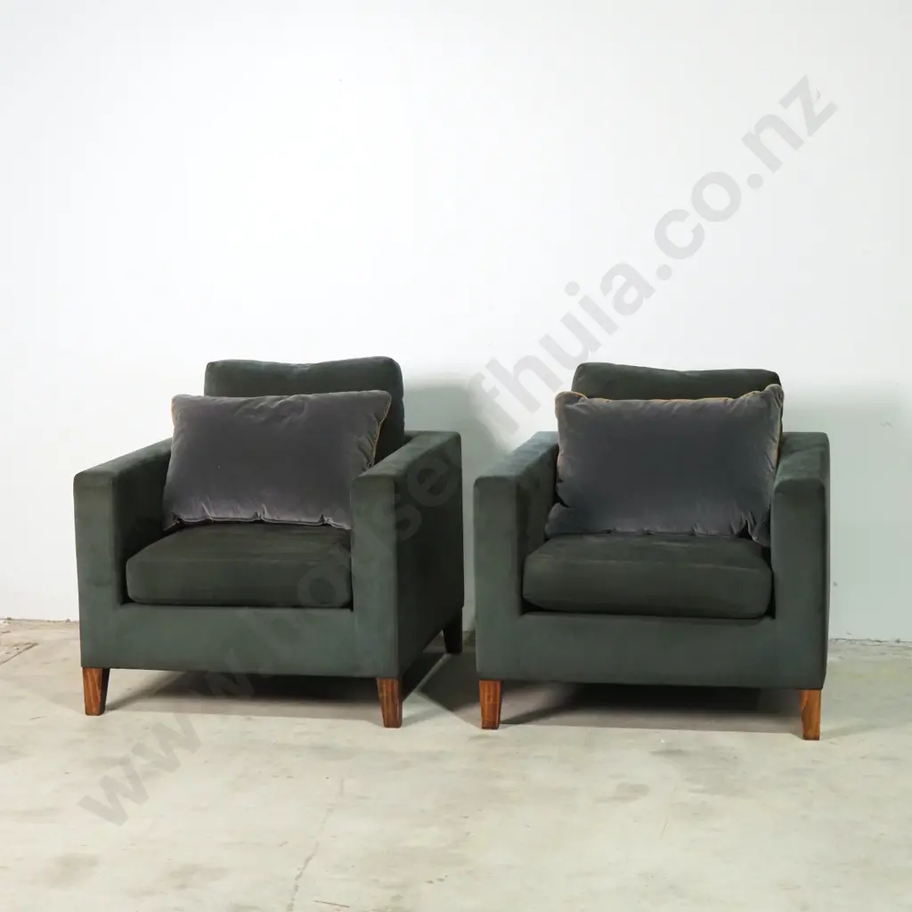 Pair Of Modern Square Form  Armchairs Upholstered In Velvet  Image 1++