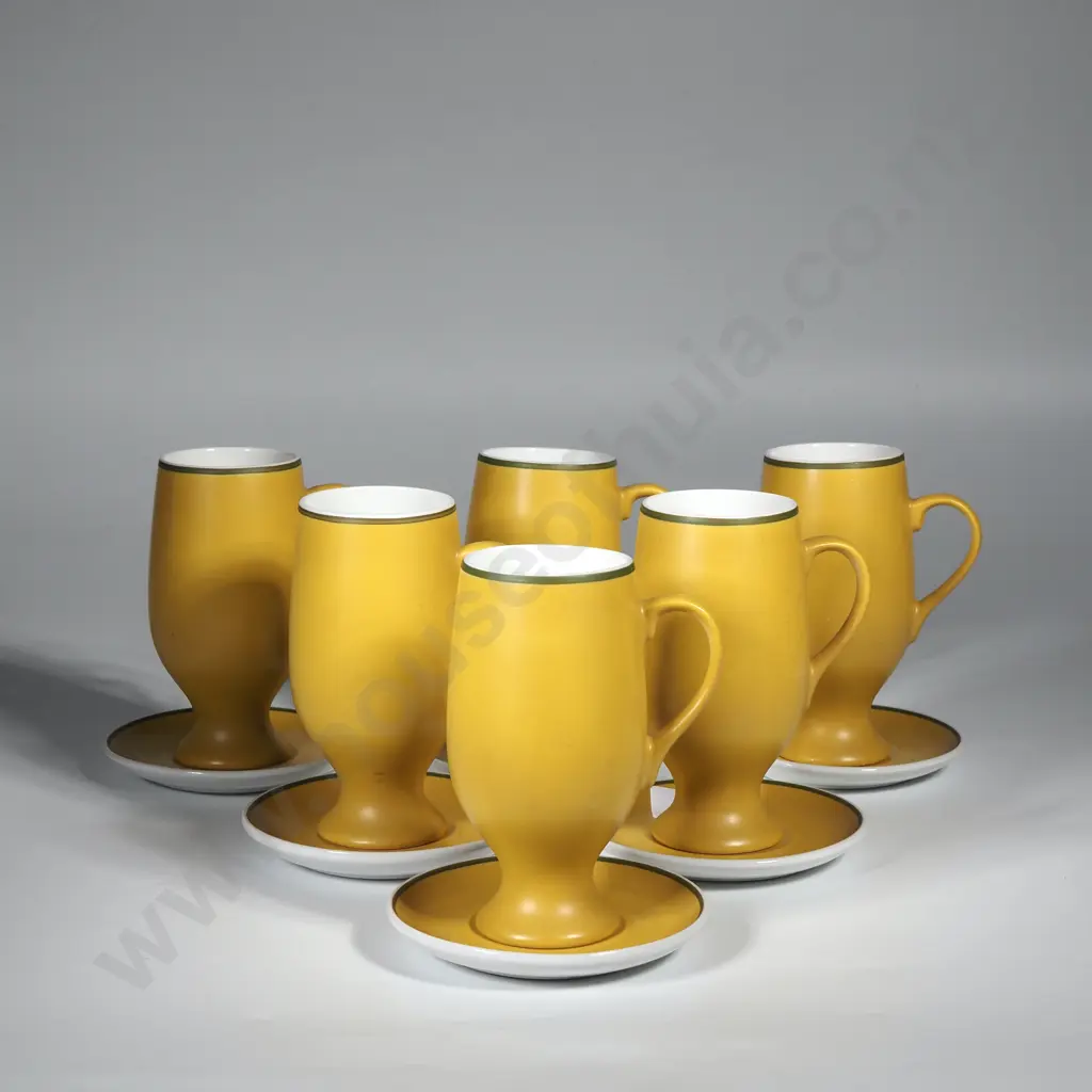 Set of Six Schmid Yellow & Green Coffee  Mid Century Modern Cups & Saucers Kelco Japan Image 1++