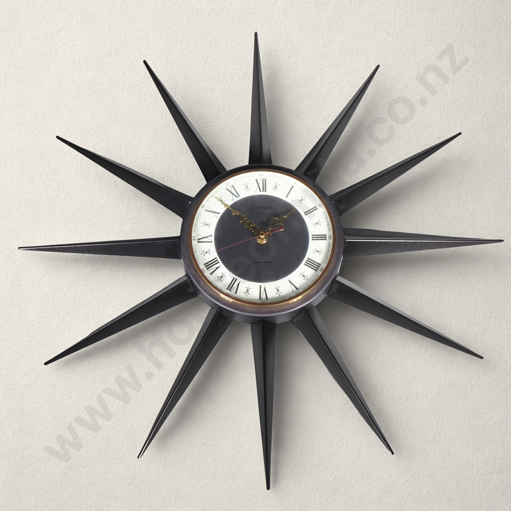 Decorative Kienzle  Black Metal Sunburst Wall Clock w Roman Numerals Image 1++