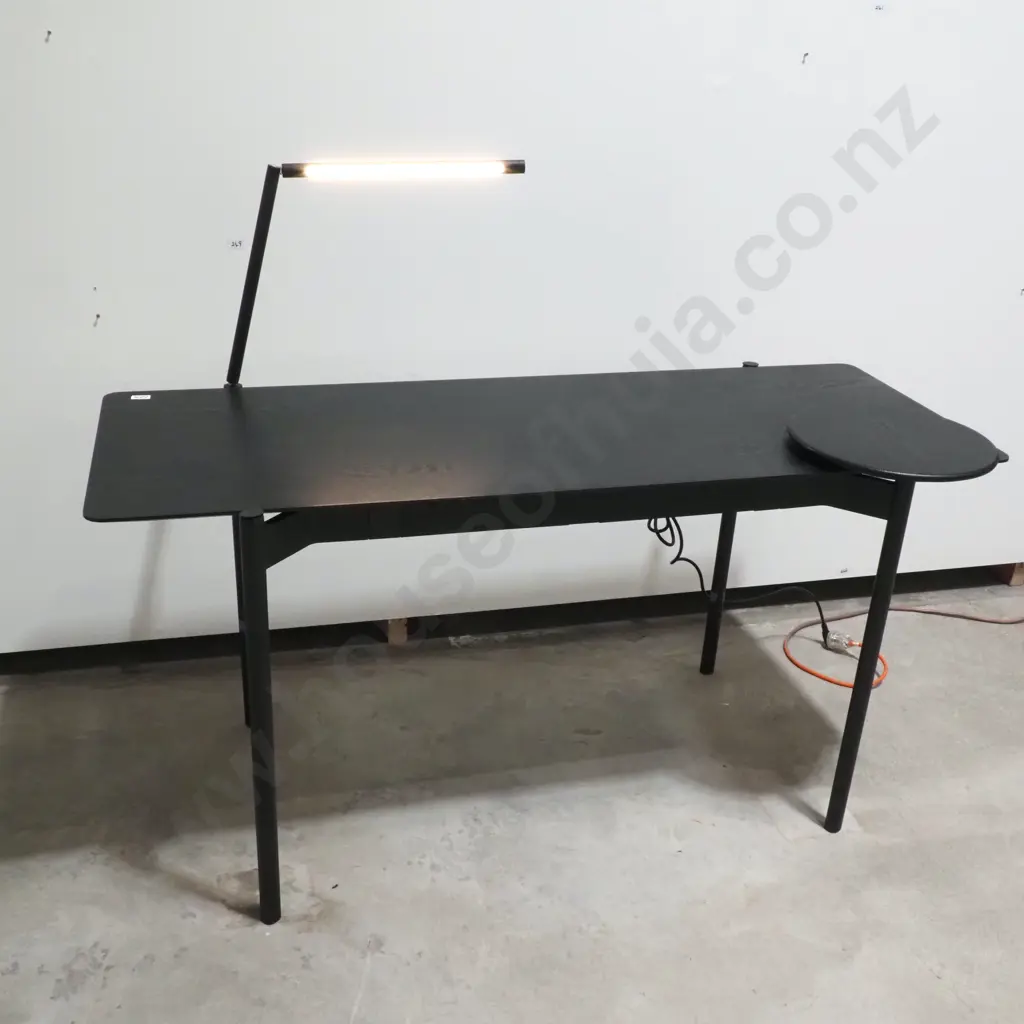 Modern Design Compact Black Oak Desk w Light & Charge Table Image 1++