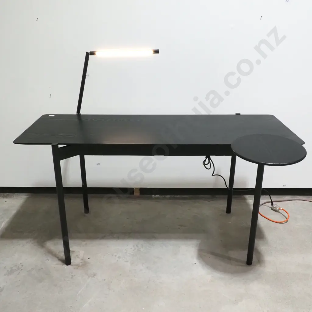 Modern Design Compact Black Oak Desk w Light & Charge Table Image 1++