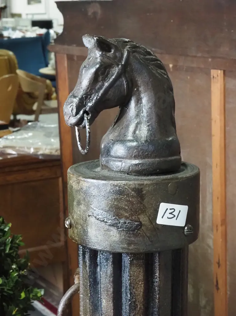 Antique Cast Iron Hitching Post in the Form of a Corinthian Column w Horse Figure Atop & a Brass Tap Image 1++