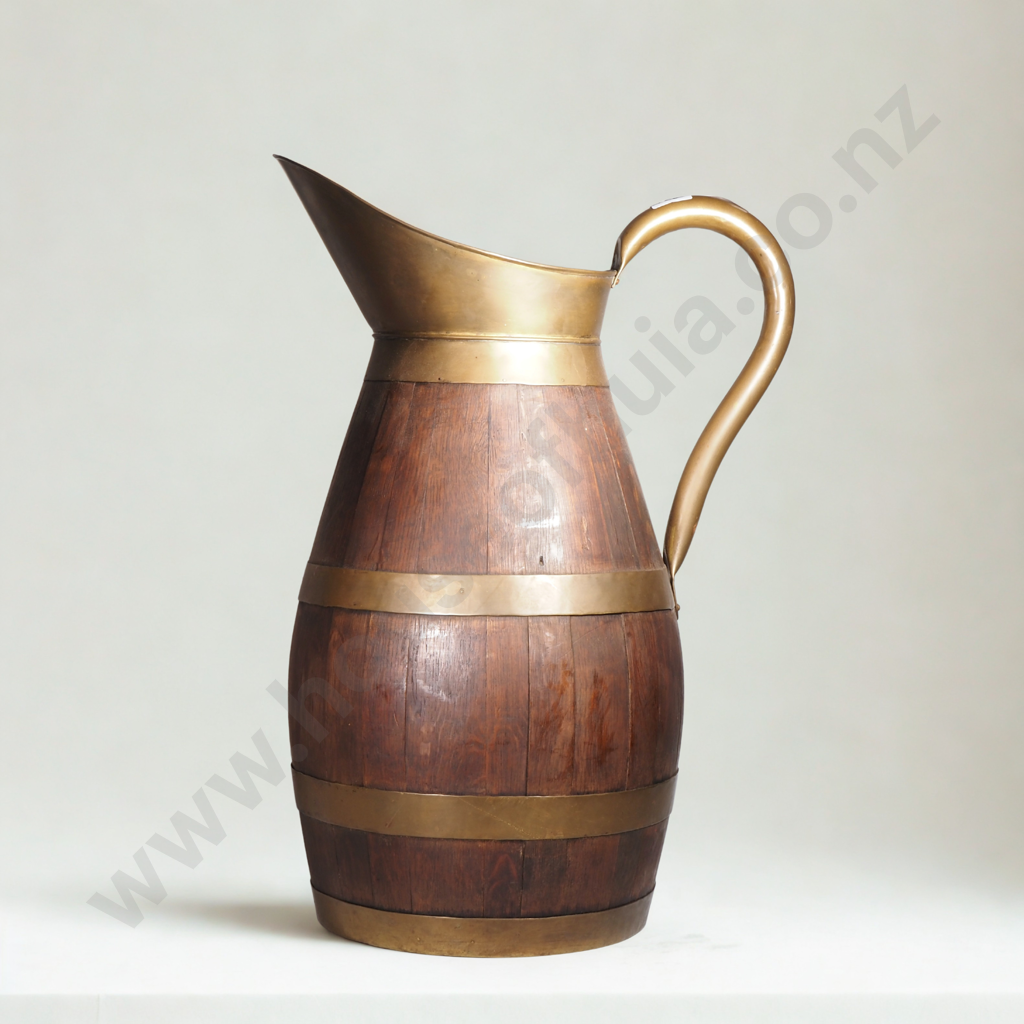 Large French Oak Wooden Brass Banded Pitcher/Jug Image 1++