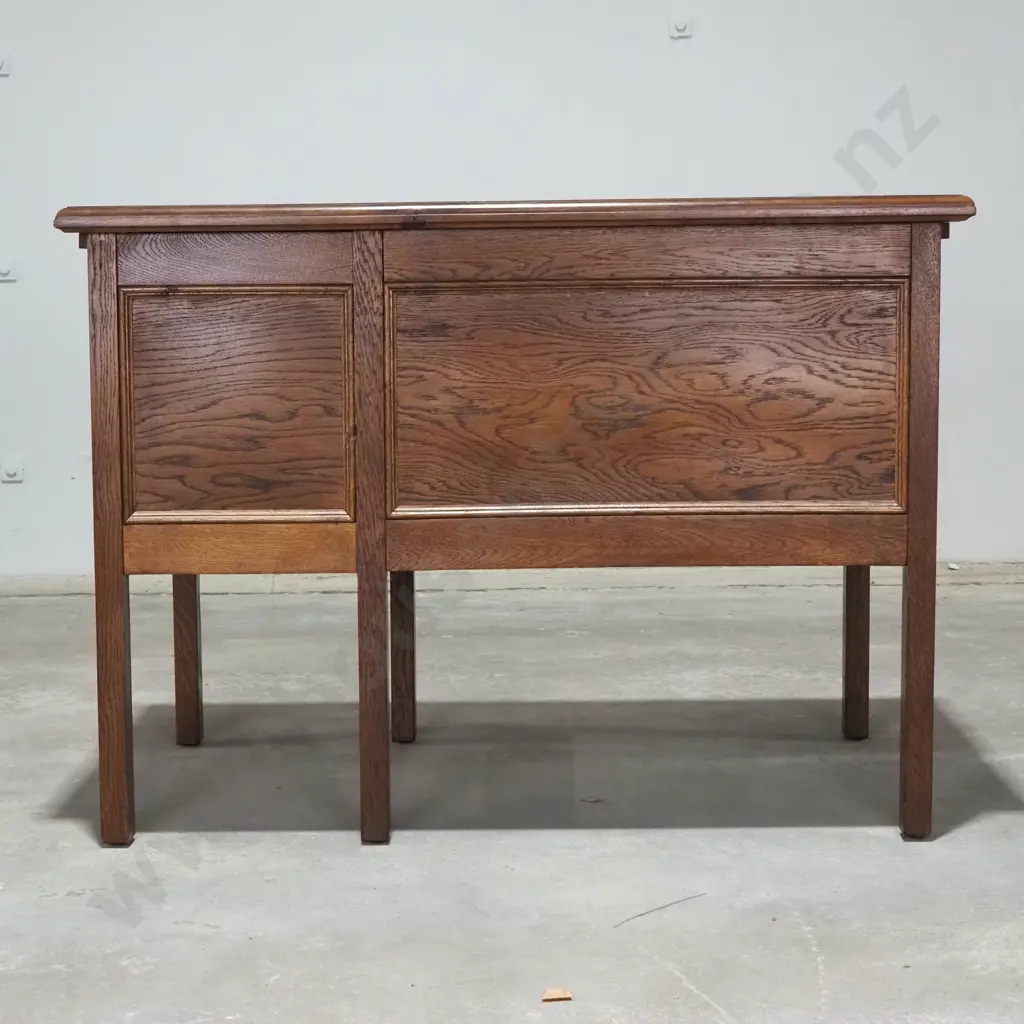 Vintage Oak Single Pedestal Bankers Desk of Small Proportions & Moulded Detail To Drawers & Frame Image 1++