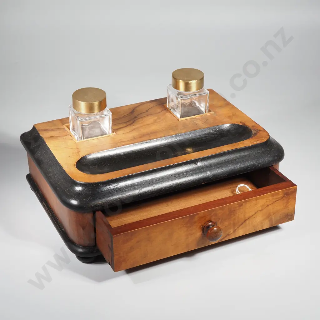 Victorian Walnut Desk Set With Inkwells, Pen Rest & Frieze Drawer  Image 1++