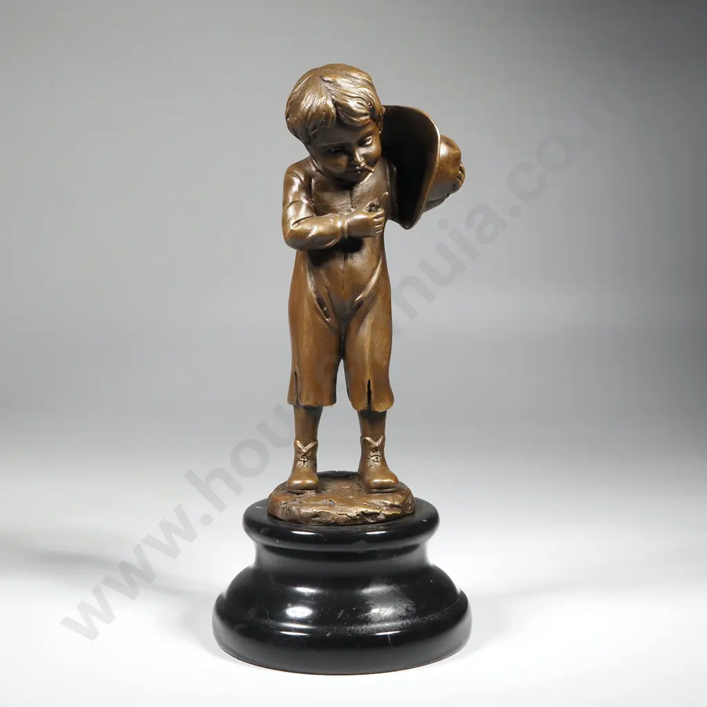 Bronze Figure "Young Boy w Cigarette' on a Marble Base Signed Nick Image 1++