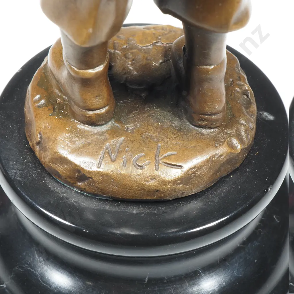 Bronze Figure "Young Boy w Cigarette' on a Marble Base Signed Nick Image 1++