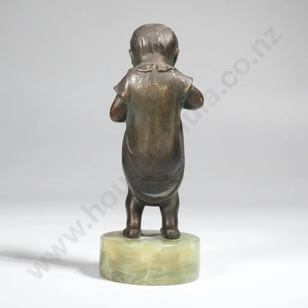 Josef Lorenzl -'I'll Show You Mine', Bronze Figure on Green Marble Base Image 1++