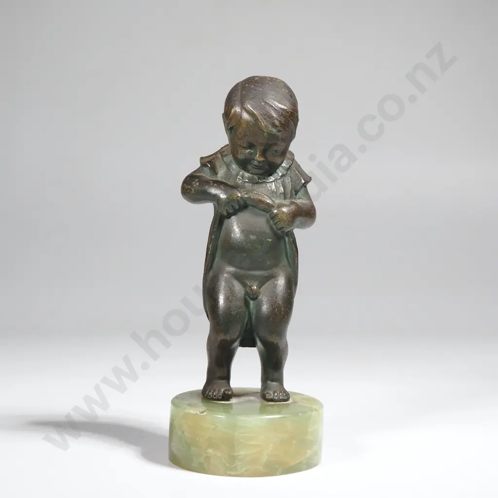 Josef Lorenzl -'I'll Show You Mine', Bronze Figure on Green Marble Base Image 1++