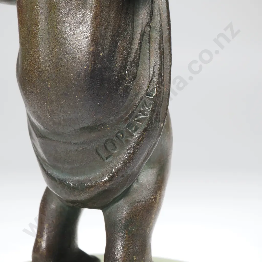 Josef Lorenzl -'I'll Show You Mine', Bronze Figure on Green Marble Base Image 1++