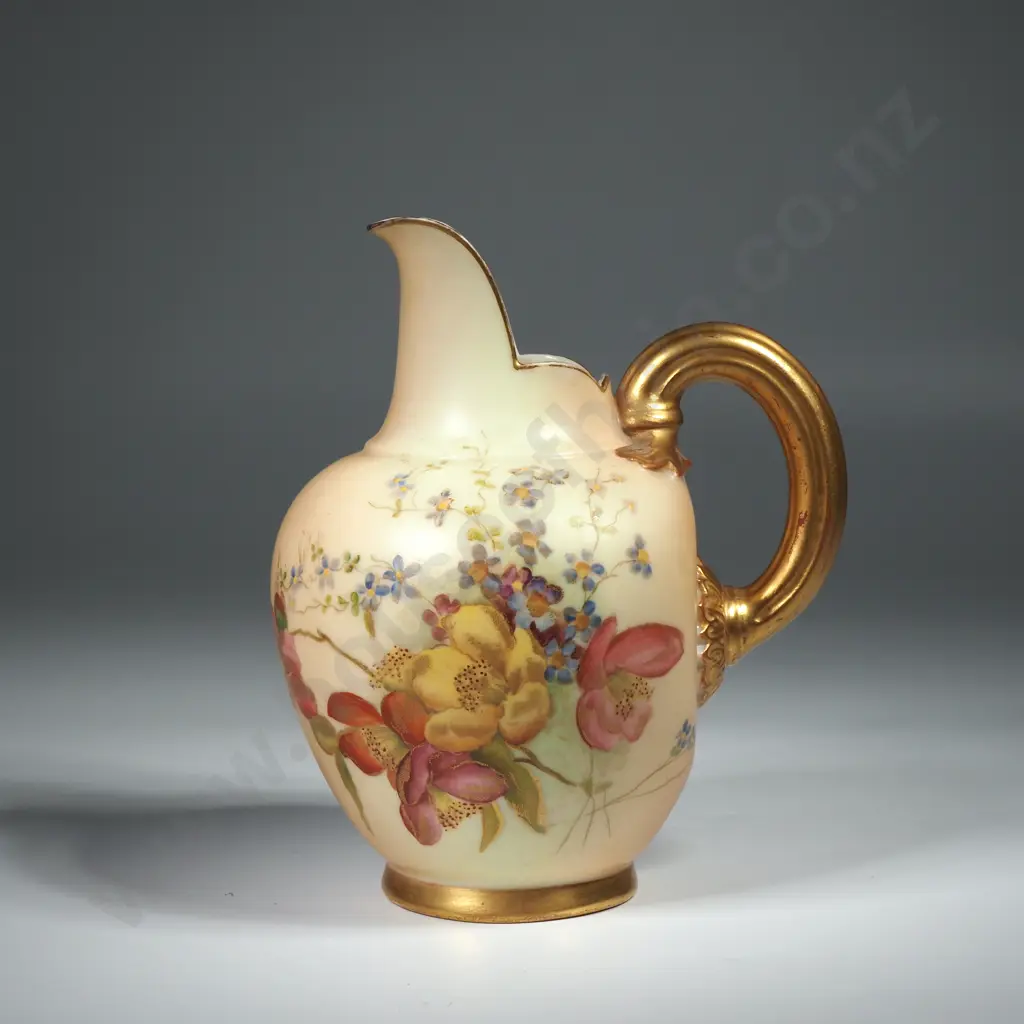 Royal Worcester Blush Ivory Hand Painted Floral Flatback Jug Marked 1094. Registered No. 29115 Image 1++