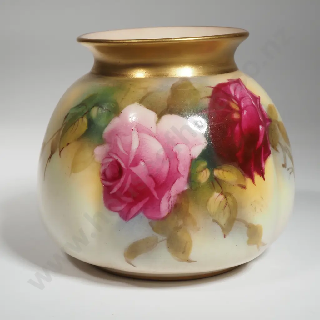 Royal Worcester Hand Painted Vase Featuring Roses Image 1++