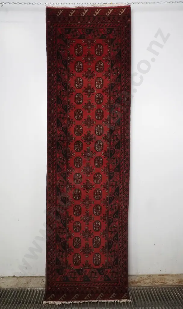 Hand Knotted Persian Runner w Red & Black Tones Image 1++