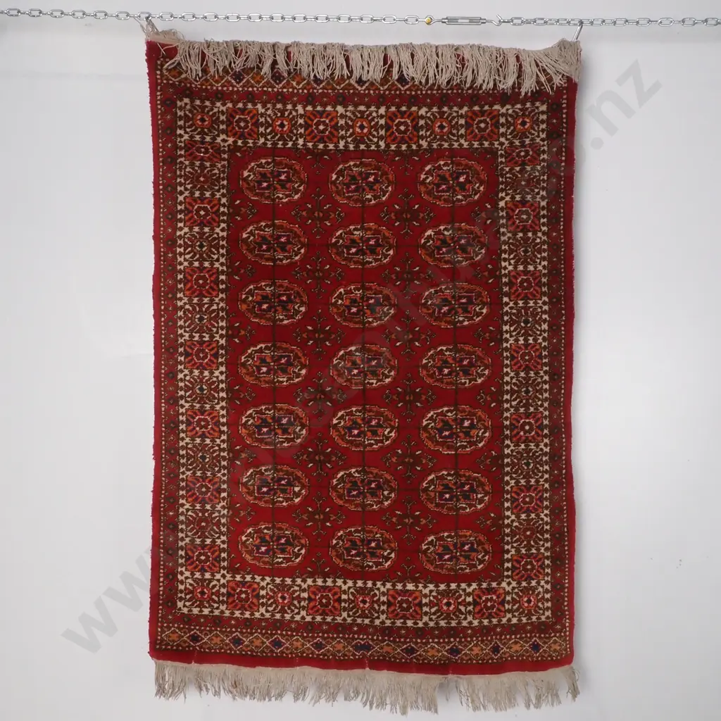 Small Hand Knotted Persian Rug w Red, Blue & Peach Tones Image 1++