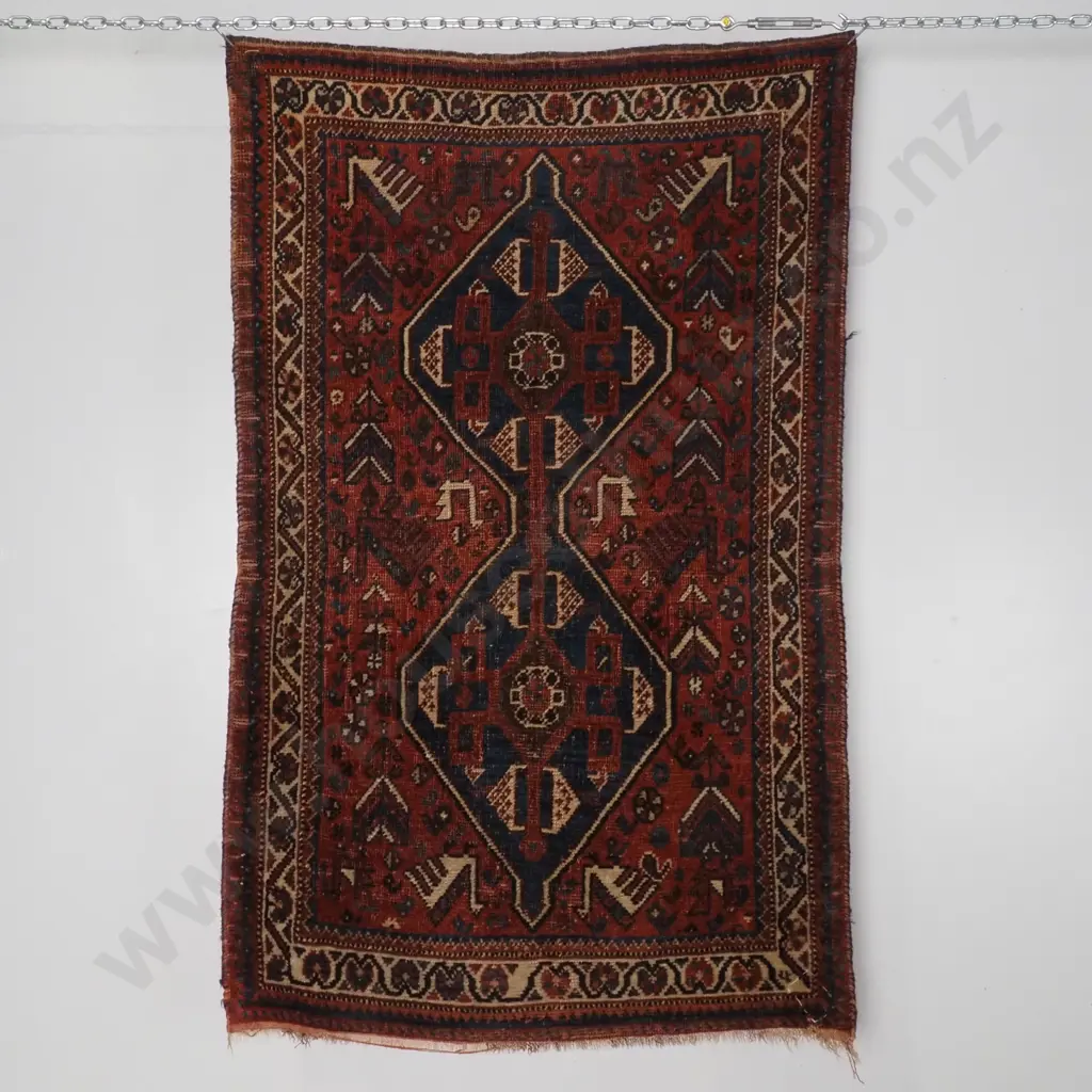 Hand Knotted Persian Prayer Rug w Red & Blue Tones Image 1++