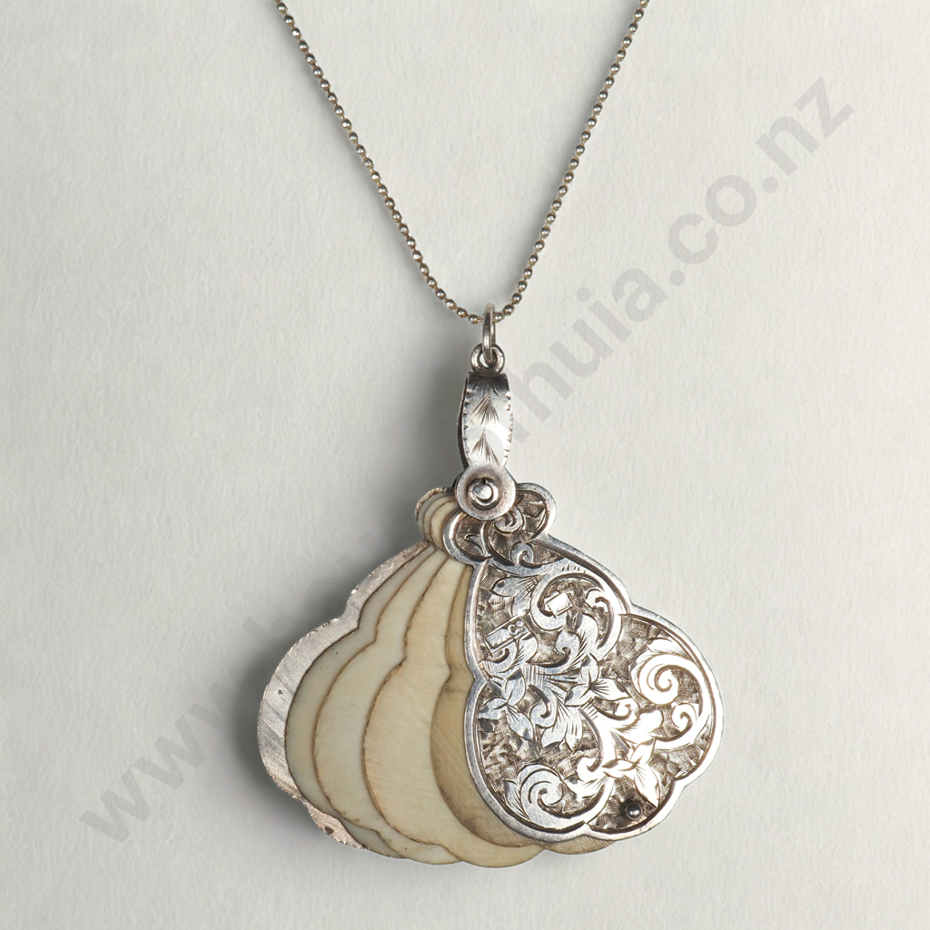 Sterling Silver & Ivory Dance Card Pendant Necklace 1887 Image 1++