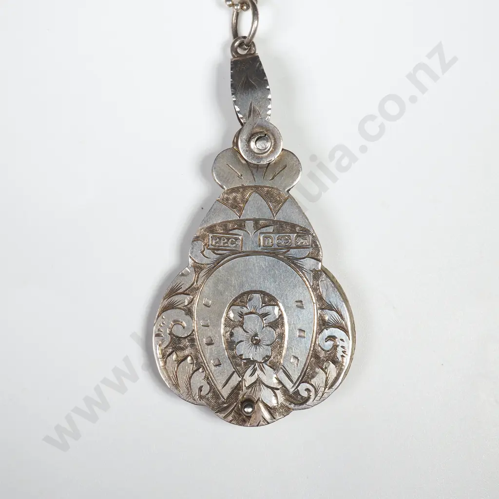 Sterling Silver & Ivory Dance Card Pendant Necklace 1887 Image 1++