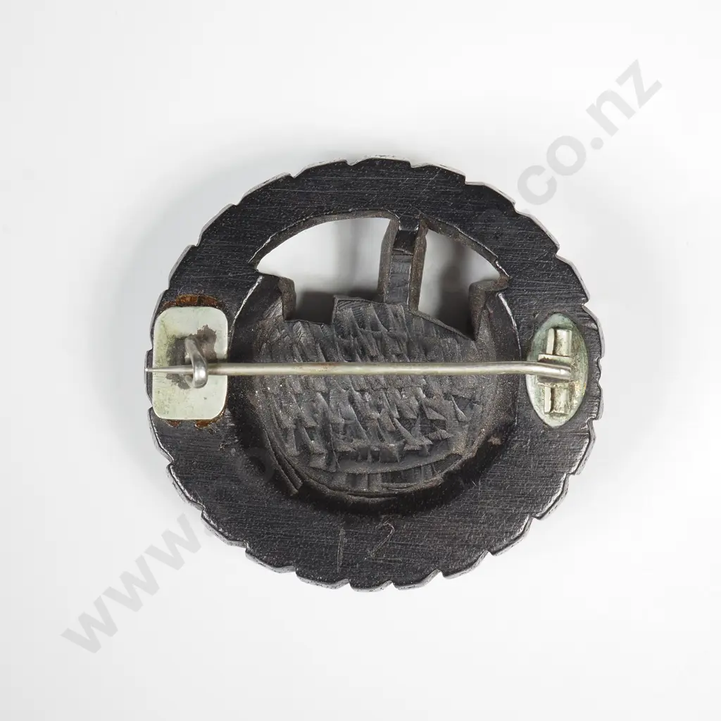 Vintage Carved Bog Oak Castle Brooch Image 1++