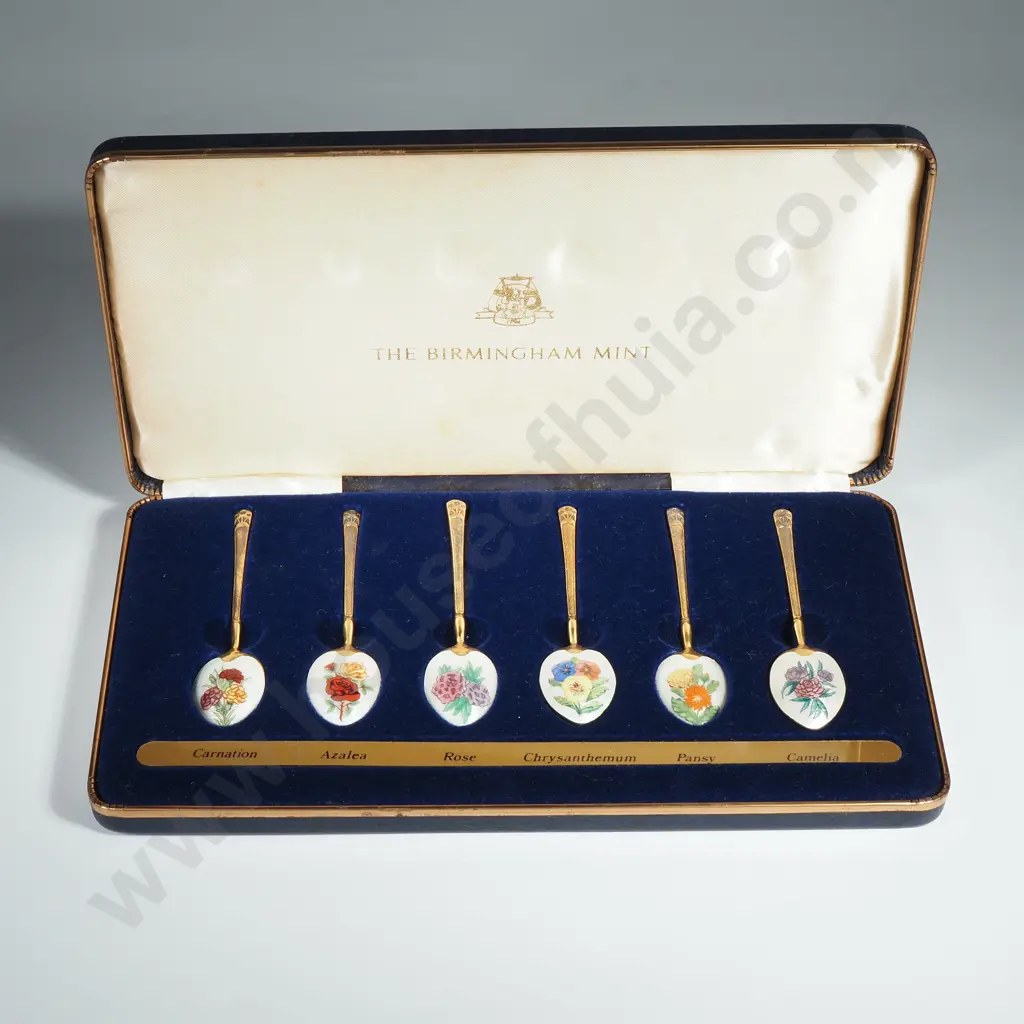 Cased Birmingham mint Sterling Silver Enamel Spoon Set Image 1++