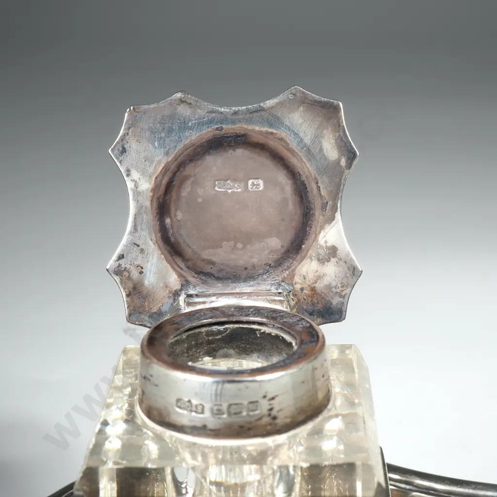 Sterling Silver Double Inkwell On Four Scroll Feet & Waisted Tray. Sheffield 1905 Image 1++