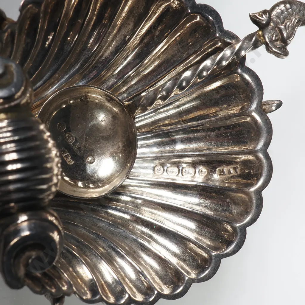 Pair of Sterling Silver Open Salts w Matching Spoons Birmingham 1893 - Hilliard & Thomason 61.6 Grams Image 1++