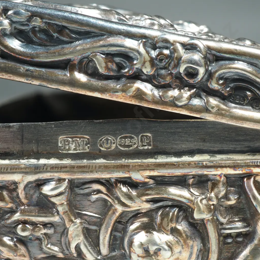 Small Sterling Silver  Rectangular Box with Highly Embossed Decoration Featuring Musicians Image 1++