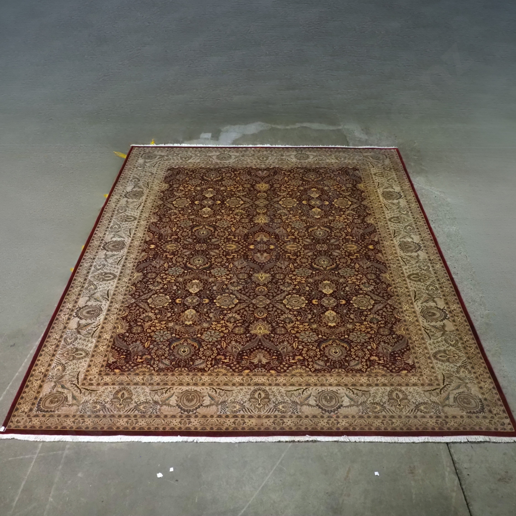 Large Persian Style Kashmir Pure Wool Floor Rug w Allover Floral Patterns on Cream Ground w Crimson Border MSRP $14000 Image 1++