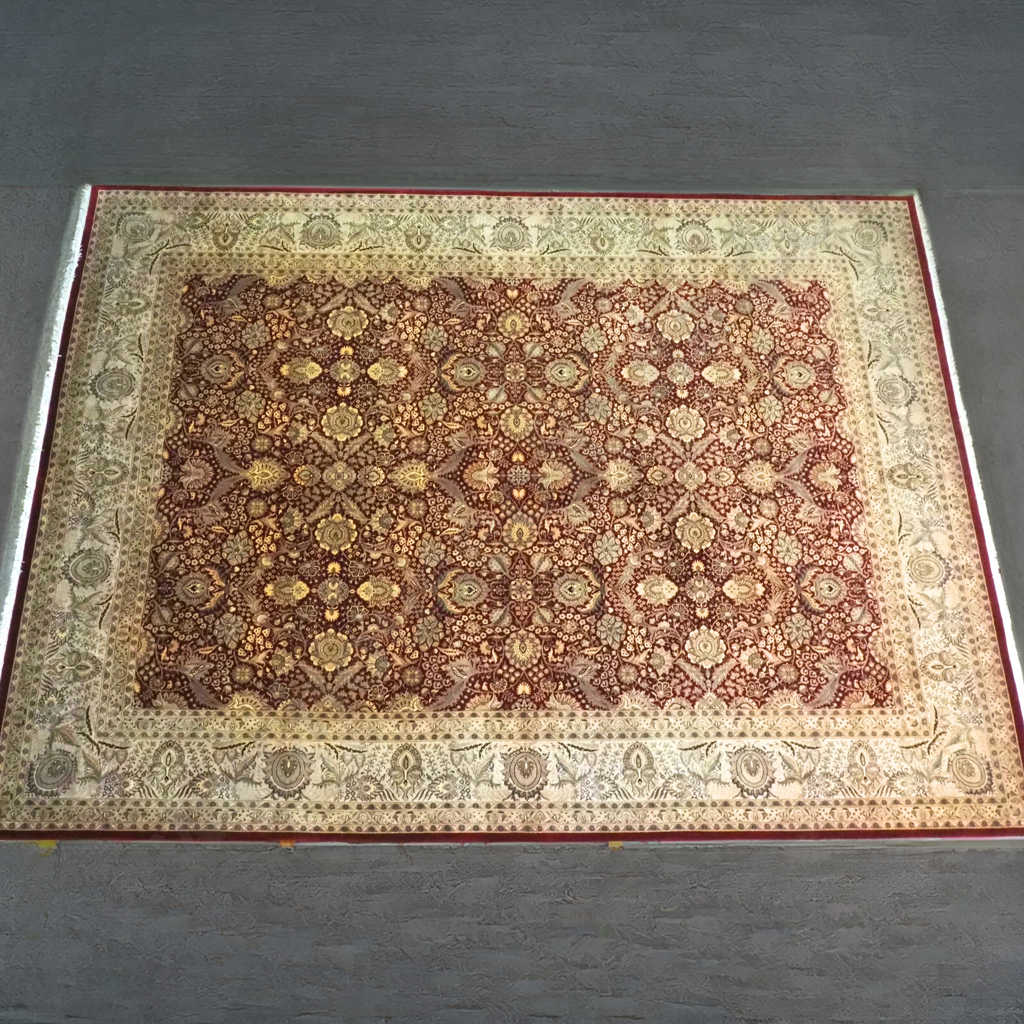 Large Persian Style Kashmir Pure Wool Floor Rug w Allover Floral Patterns on Cream Ground w Crimson Border MSRP $14000 Image 1++