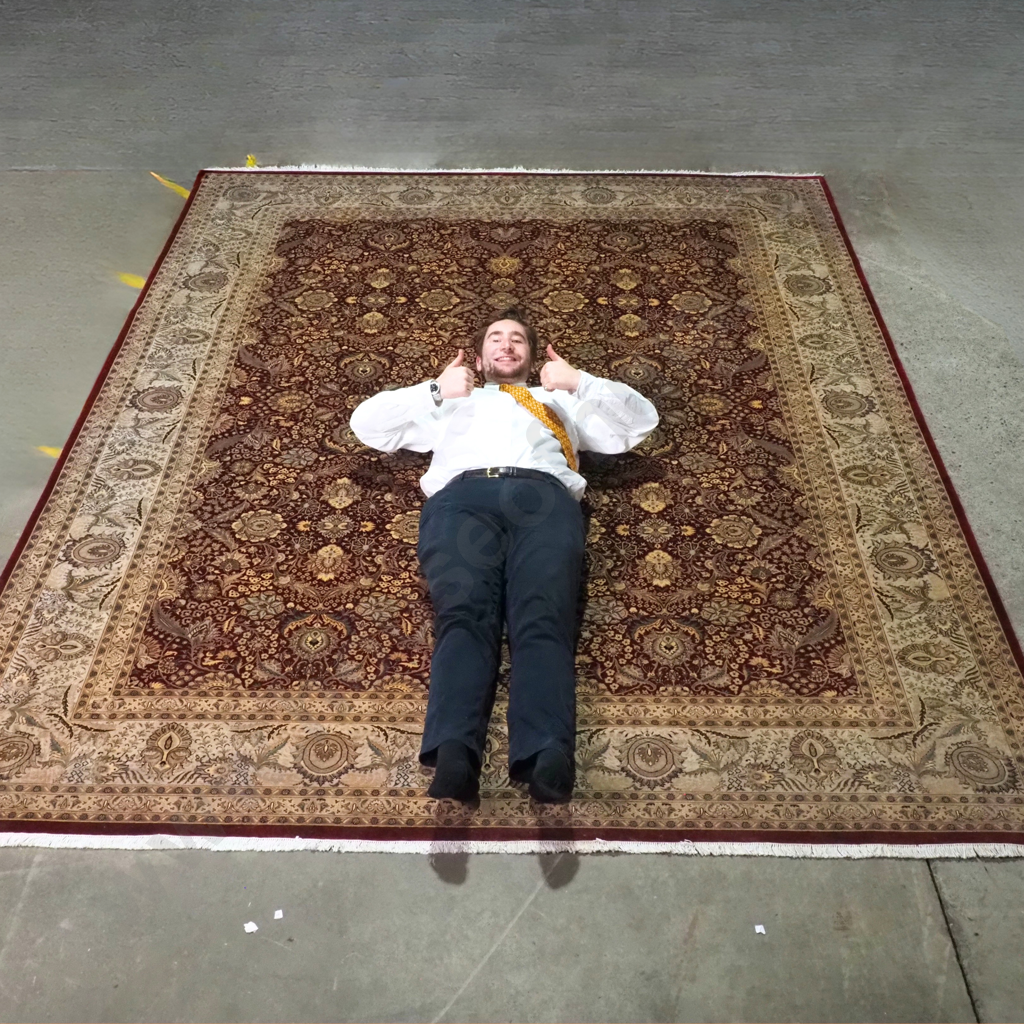 Large Persian Style Kashmir Pure Wool Floor Rug w Allover Floral Patterns on Cream Ground w Crimson Border MSRP $14000 Image 1++