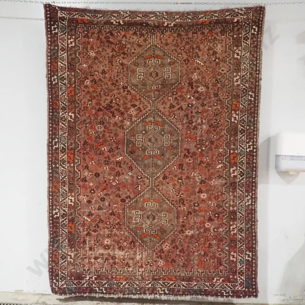 Large Turkish Rug w Muted Pink & Terracotta Ground & Featuring  Three Central Beige Medallion Image 1++